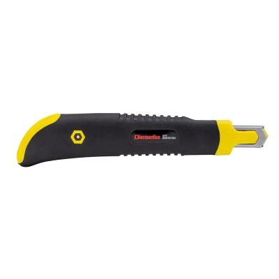 Kniv med Non-Slip gummigreb, 9 mm knivblad, Autolås og magasin med 2 ekstra knivblade
